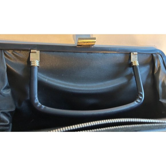 Vintage 1950's Black Leather Clutch Purse Retro Convertible Handle - Picture 4 of 9